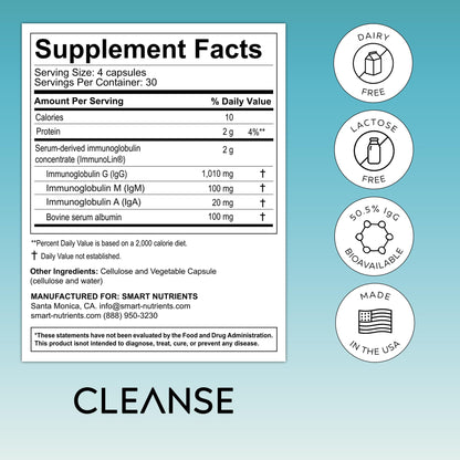 CLEANSE | IgG Dairy-Free Colostrum | 50.5% IgG Potent Concentrated Immune Support | Daily Gut Health Detox, Energy, Prebiotics, Digestive Support | 120 Capsules | 30 Day Supply, 1-Pack - dailyvitalstore