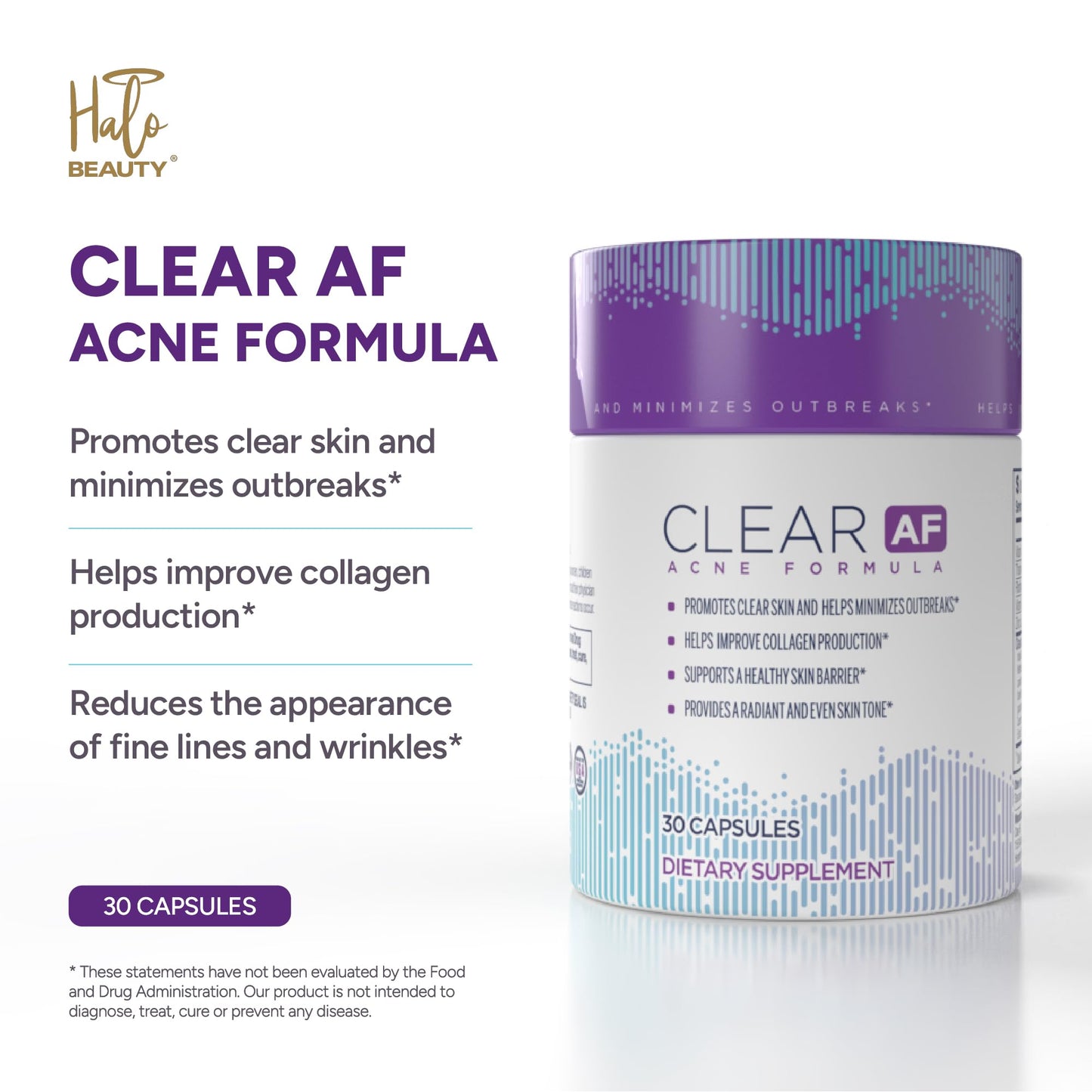Clear AF Clear Skin Supplement | Skin Barrier Hydration & Clear Complexion Support with Vegan Ceramides, Zinc, Vitamin D3, B6, Riboflavin & Thiamine | Vegan Capsules | 30-Day Supply - dailyvitalstore
