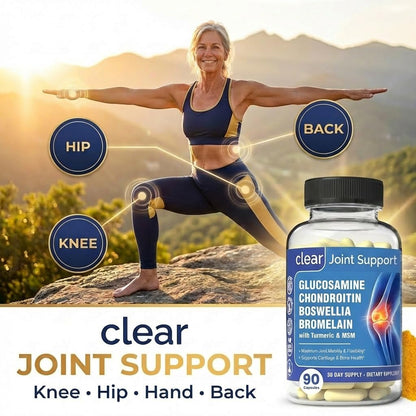 Clear Joint Support - 1500mg Glucosamine Chondroitin MSM - 8 in 1 Joint Health Supplement with Turmeric and Boswellia for Men & Women, Knee, Hip & Back Support, Made in USA, 90 Capsules - dailyvitalstore