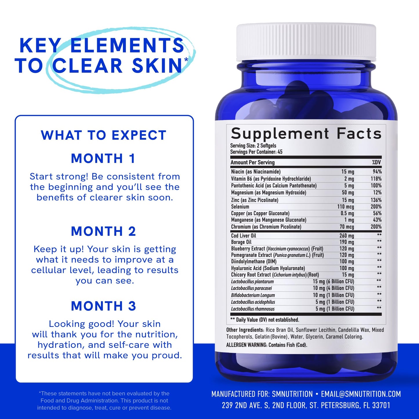 Clear Skin Supplement with Zinc, DIM & Probiotics | 3-in-1 Balance, Glow & Health Skin Support | Triple Action Hyaluronic Acid, Niaciminide & Vitamins for Hormone, Complexion & Gut Support | 180 Ct - dailyvitalstore
