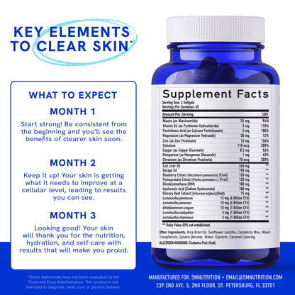 Clear Skin Supplement with Zinc, DIM & Probiotics | 3-in-1 Balance, Glow & Health Skin Support | Triple Action Hyaluronic Acid, Niaciminide & Vitamins for Hormone, Complexion & Gut Support | 180 Ct - dailyvitalstore