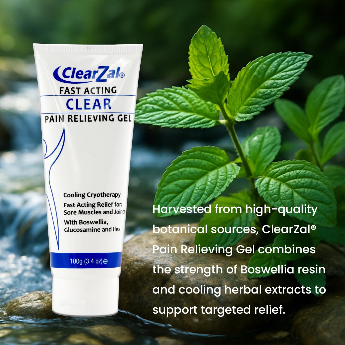 ClearZal Fast Acting Clear Pain Relieving Gel with Cooling Cryotherapy, Boswellia and Glucosamine for Sore Muscles and Joints, Soothing Cooling Gel 3.4 oz - dailyvitalstore