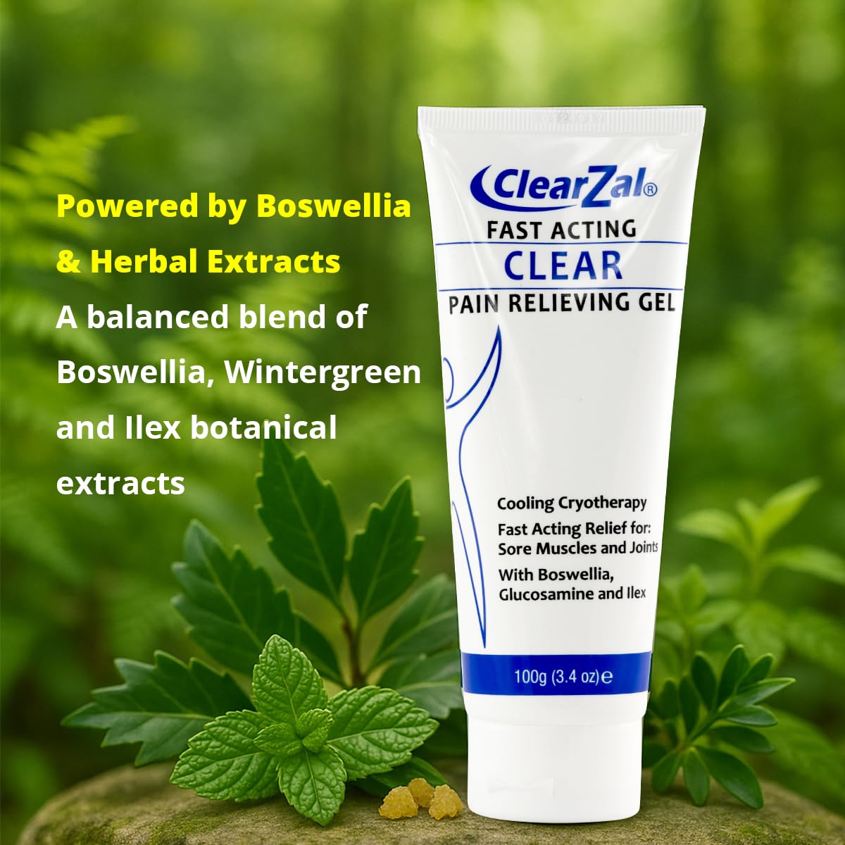 ClearZal Fast Acting Clear Pain Relieving Gel with Cooling Cryotherapy, Boswellia and Glucosamine for Sore Muscles and Joints, Soothing Cooling Gel 3.4 oz - dailyvitalstore