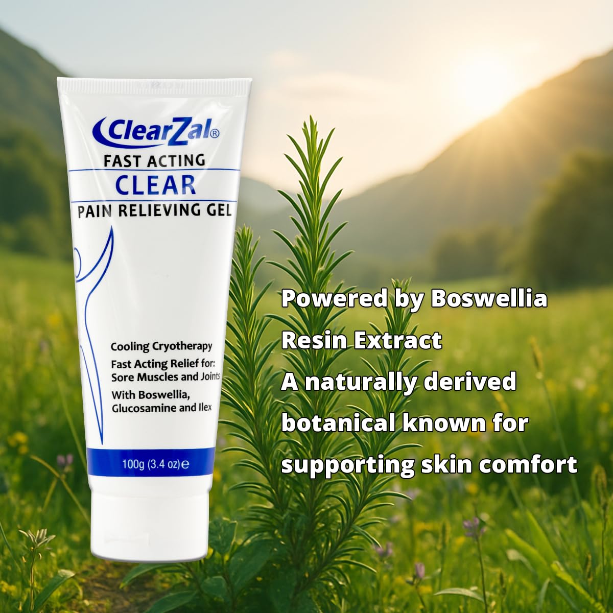 ClearZal Fast Acting Clear Pain Relieving Gel with Cooling Cryotherapy, Boswellia and Glucosamine for Sore Muscles and Joints, Soothing Cooling Gel 3.4 oz - dailyvitalstore