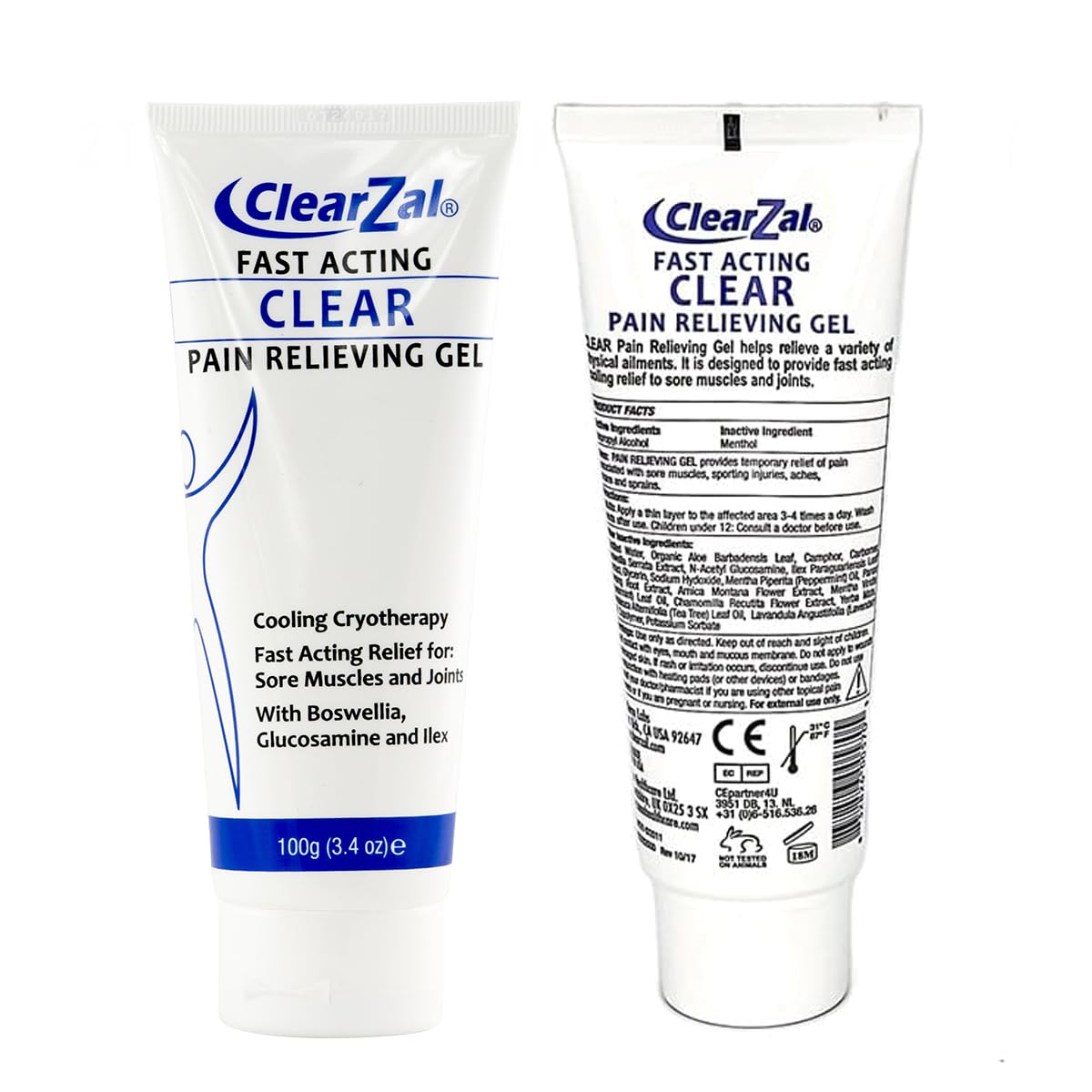 ClearZal Fast Acting Clear Pain Relieving Gel with Cooling Cryotherapy, Boswellia and Glucosamine for Sore Muscles and Joints, Soothing Cooling Gel 3.4 oz - dailyvitalstore