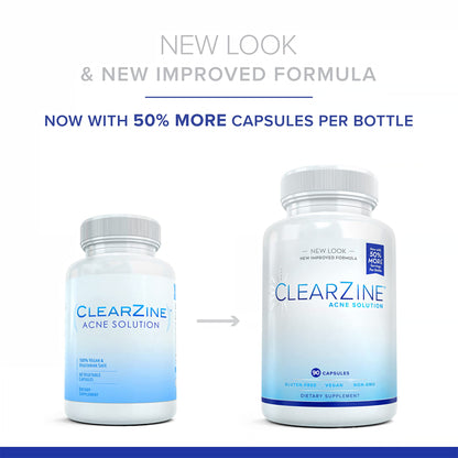 ClearZine Acne Pills for Teens & Adults | Clear Skin Supplement, Vitamins for Hormonal & Cystic Acne | Stop Breakouts, Oily Skin and Zits, 90 Caps - dailyvitalstore