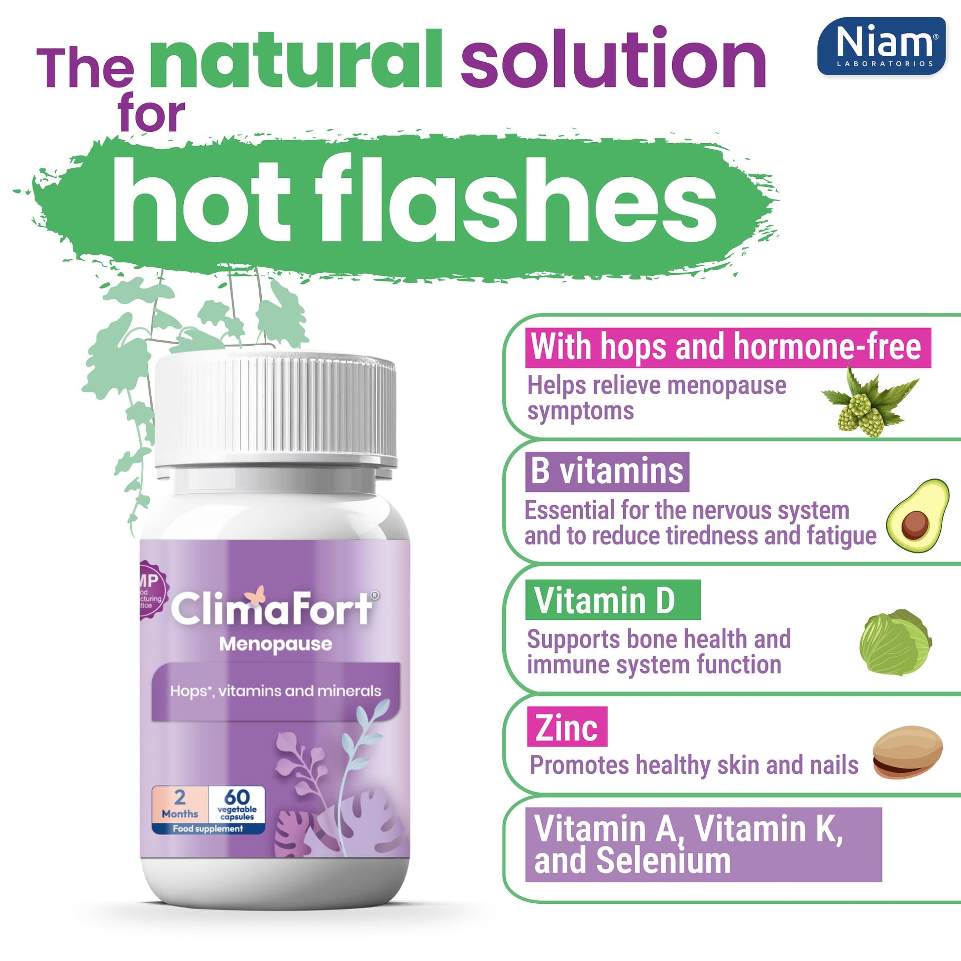 Climafort 60 Day Supply | Menopause Relief Pills | Natural Relief for Hot Flashes, Night Sweats, Mood Swings & Hormone Balance | Hops, Vitamins, and Minerals | 1 Capsule Daily - dailyvitalstore