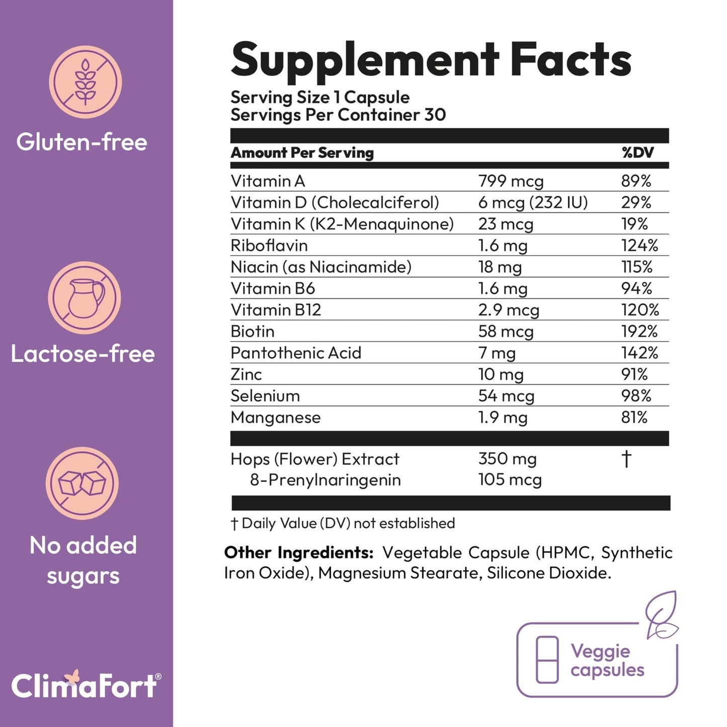 Climafort 60 Day Supply | Menopause Relief Pills | Natural Relief for Hot Flashes, Night Sweats, Mood Swings & Hormone Balance | Hops, Vitamins, and Minerals | 1 Capsule Daily - dailyvitalstore