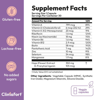Climafort 60 Day Supply | Menopause Relief Pills | Natural Relief for Hot Flashes, Night Sweats, Mood Swings & Hormone Balance | Hops, Vitamins, and Minerals | 1 Capsule Daily - dailyvitalstore