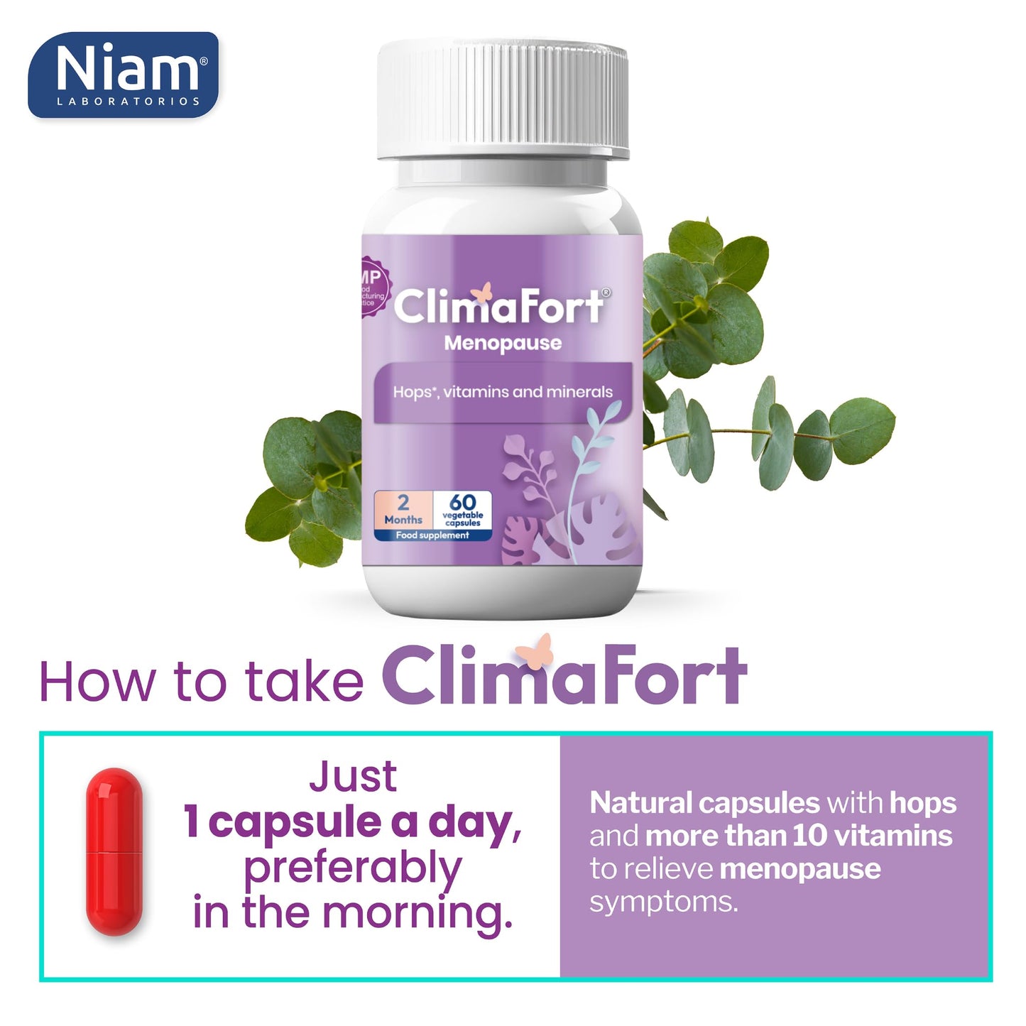 Climafort 60 Day Supply | Menopause Relief Pills | Natural Relief for Hot Flashes, Night Sweats, Mood Swings & Hormone Balance | Hops, Vitamins, and Minerals | 1 Capsule Daily - dailyvitalstore