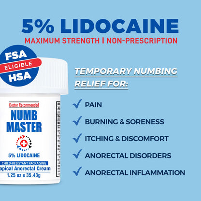 Clinical Resolution Numb Master 5% Lidocaine Numbing Cream for Pain Relief, Topical Anesthetic Burn Itch Cream Maximum Strength, Fast Acting Hemorrhoid Treatment with Vitamin E and Aloe, 1.25 Oz - dailyvitalstore
