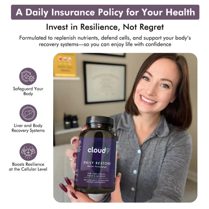 Cloud9 Daily Restore – Liver Detox & Recovery Supplement with Milk Thistle, NAC & B-Vitamins – Energy, Focus & Nutrient Support - dailyvitalstore
