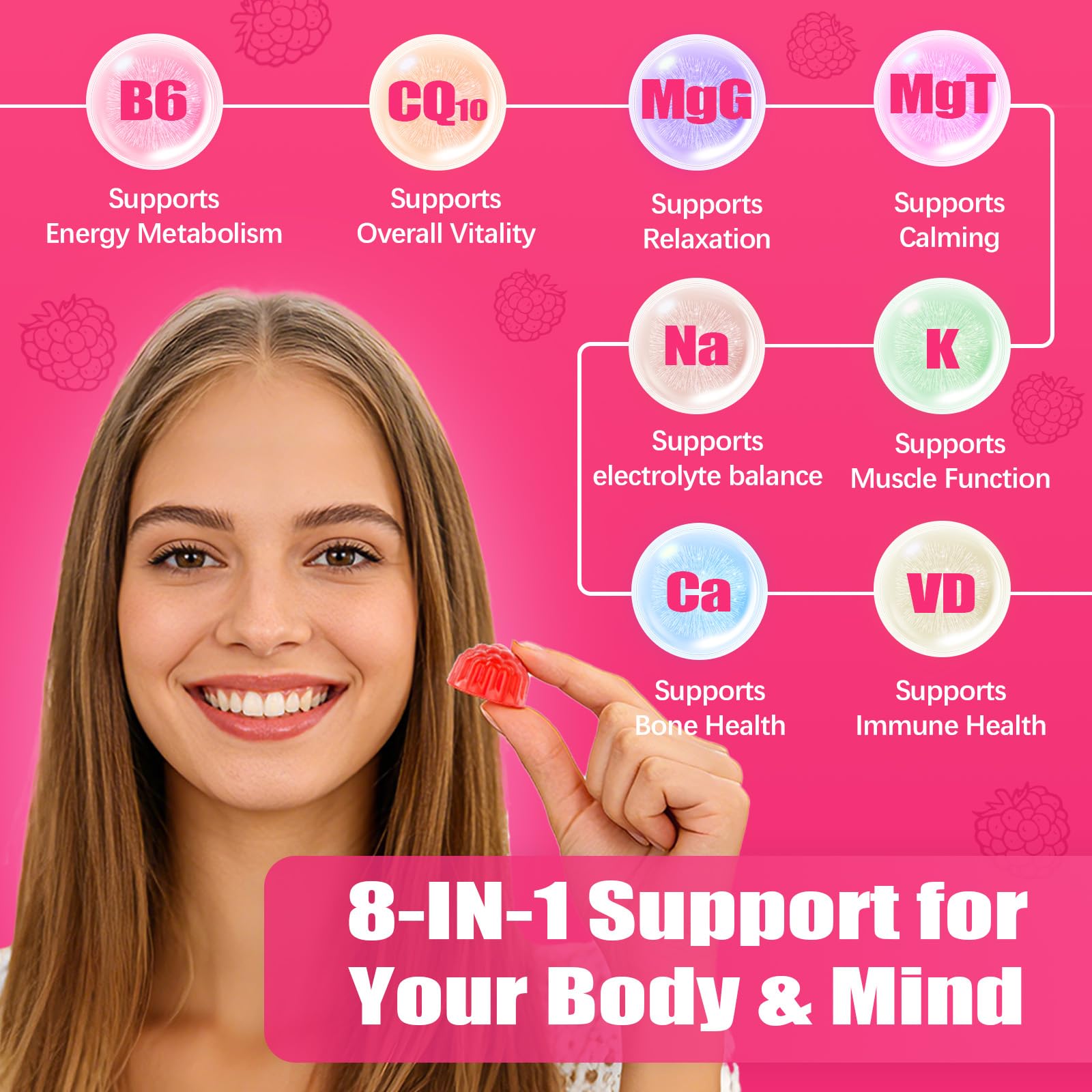 CNFHDI Magnesium Glycinate Gummies 600mg, 120 Counts Chews Sugar Free Magnesium Gummies for Adults & Kids with Calcium, Zinc & CQ10, Potassium Supplements for Zzz, Brain, Muscle & Relax - dailyvitalstore