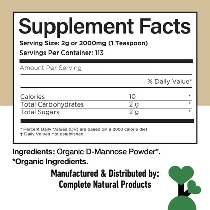 CNP Organic D Mannose Powder 2000mg - Powder D Mannose Supplement for UTI Support, Pure D-Mannose Powder from Guar Beans, Vegan Non GMO Clean Formula, Bladder Urinary Tract Health Supplement Use - dailyvitalstore
