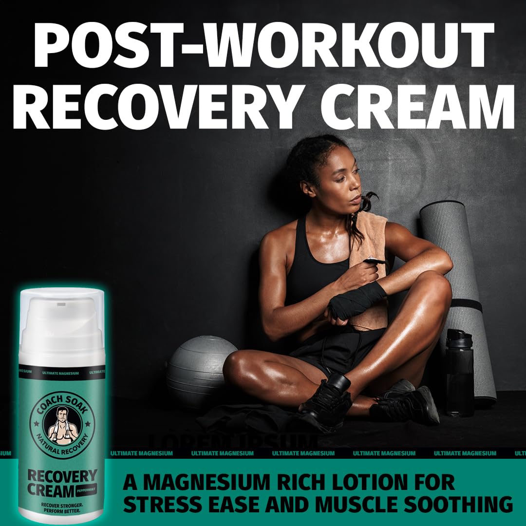 Coach Soak Magnesium Cream with MSM in Pump Bottle - Natural Recovery Cream with Magnesium Chloride & Menthol - Fast-Absorbing for Muscles & Joints, Cooling Menthol, 3.4oz - dailyvitalstore
