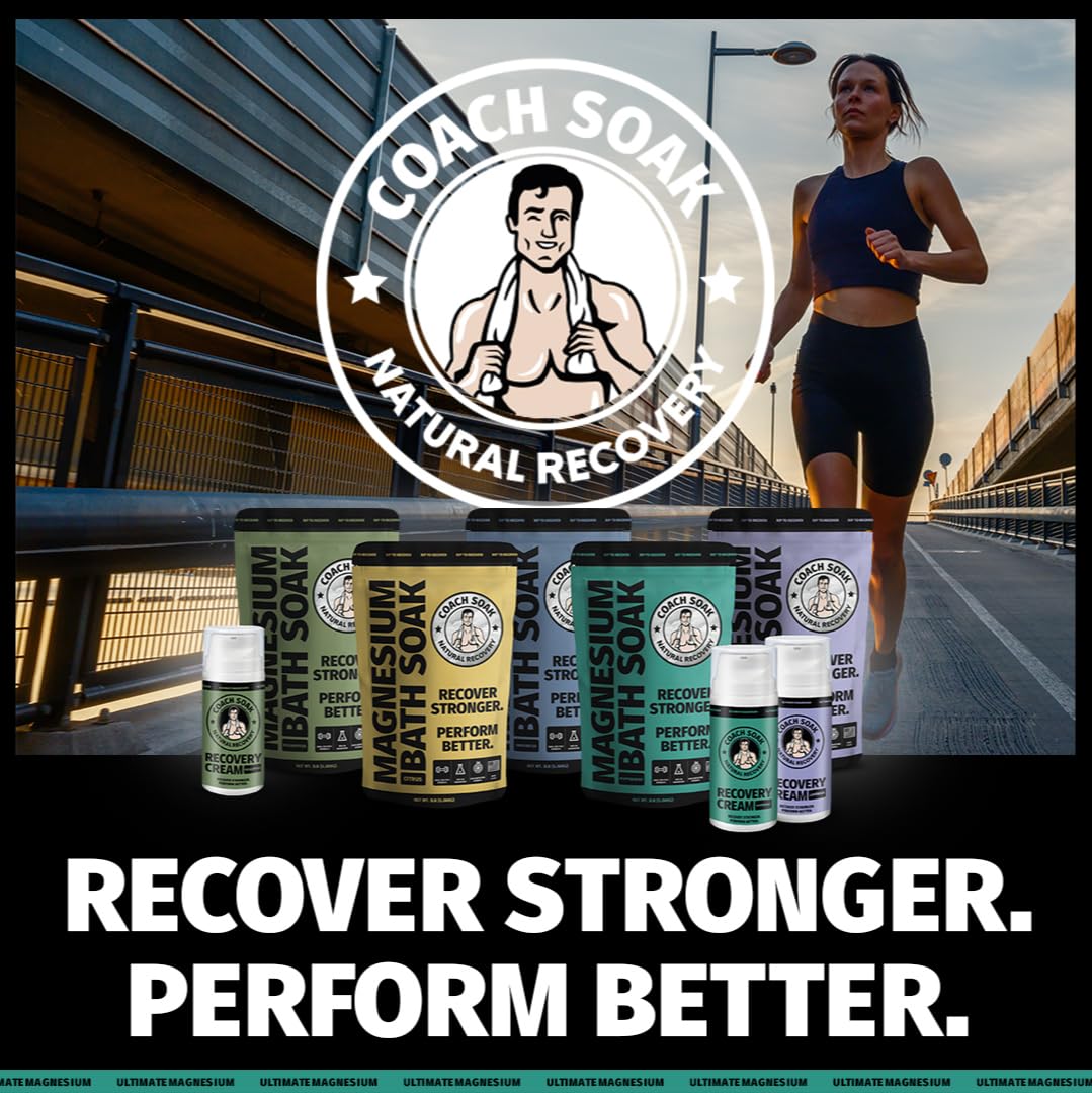 Coach Soak Magnesium Cream with MSM in Pump Bottle - Natural Recovery Cream with Magnesium Chloride & Menthol - Fast-Absorbing for Muscles & Joints, Cooling Menthol, 3.4oz - dailyvitalstore