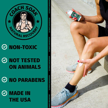 Coach Soak Magnesium Cream with MSM in Pump Bottle - Natural Recovery Cream with Magnesium Chloride & Menthol - Fast-Absorbing for Muscles & Joints, Cooling Menthol, 3.4oz - dailyvitalstore