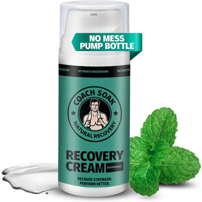 Coach Soak Magnesium Cream with MSM in Pump Bottle - Natural Recovery Cream with Magnesium Chloride & Menthol - Fast-Absorbing for Muscles & Joints, Cooling Menthol, 3.4oz - dailyvitalstore