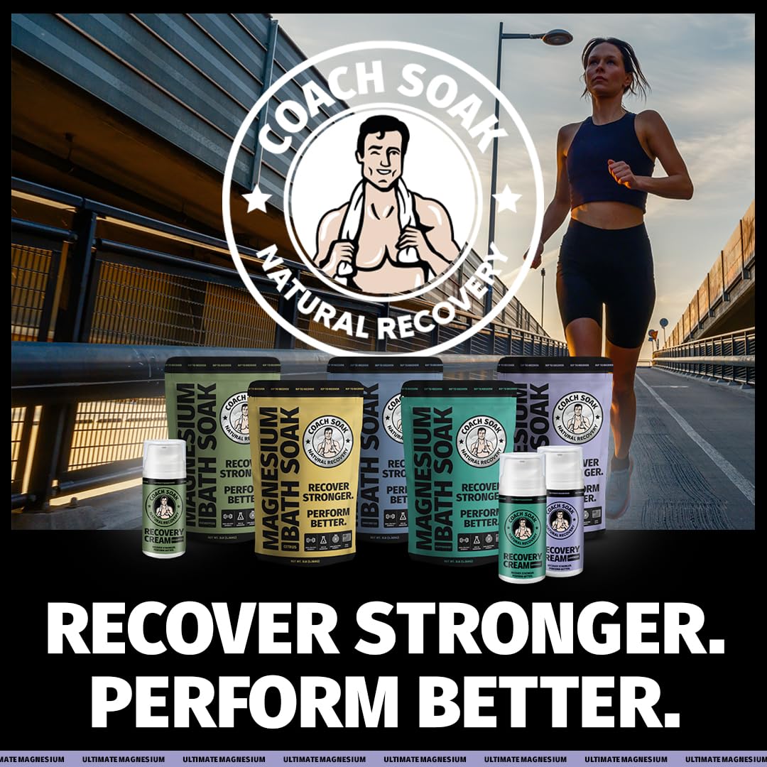 Coach Soak Magnesium Cream with MSM in Pump Bottle - Natural Recovery Cream with Magnesium Chloride & Menthol - Fast-Absorbing for Muscles & Joints, Lavender 3.4oz - dailyvitalstore