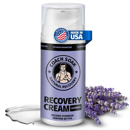 Coach Soak Magnesium Cream with MSM in Pump Bottle - Natural Recovery Cream with Magnesium Chloride & Menthol - Fast-Absorbing for Muscles & Joints, Lavender 3.4oz - dailyvitalstore