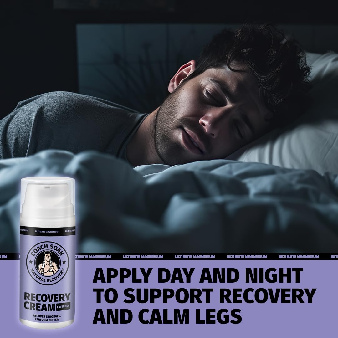 Coach Soak Magnesium Cream with MSM in Pump Bottle - Natural Recovery Cream with Magnesium Chloride & Menthol - Fast-Absorbing for Muscles & Joints, Lavender 3.4oz - dailyvitalstore