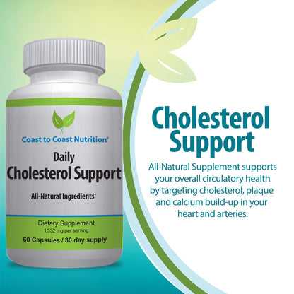 Coast to Coast Nutrition Cholesterol Support Supplement - Support Cardiovascular & Artery Performance, Target Bad LDL Levels & Plaque Calcium Buld-Up - Promote Circulation & Blood Flow - 60 Capsules - dailyvitalstore