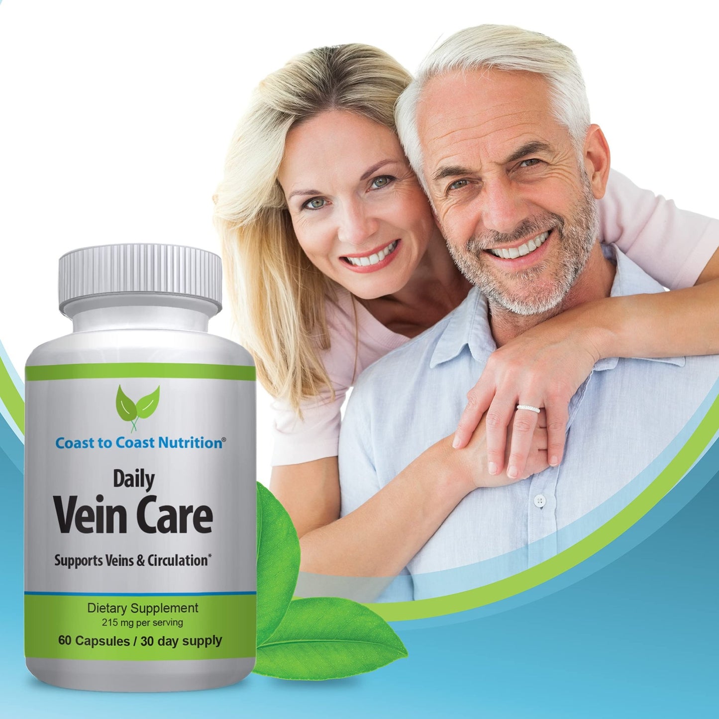 Coast to Coast Nutrition Daily Vein Care Supplement Capsules — Circulation Formula with a Natural Blend of Calcium, Vitamin D3, Vitamin K2 Plus BioPerine for Max Absorption Vein Formula — 60 Capsules - dailyvitalstore