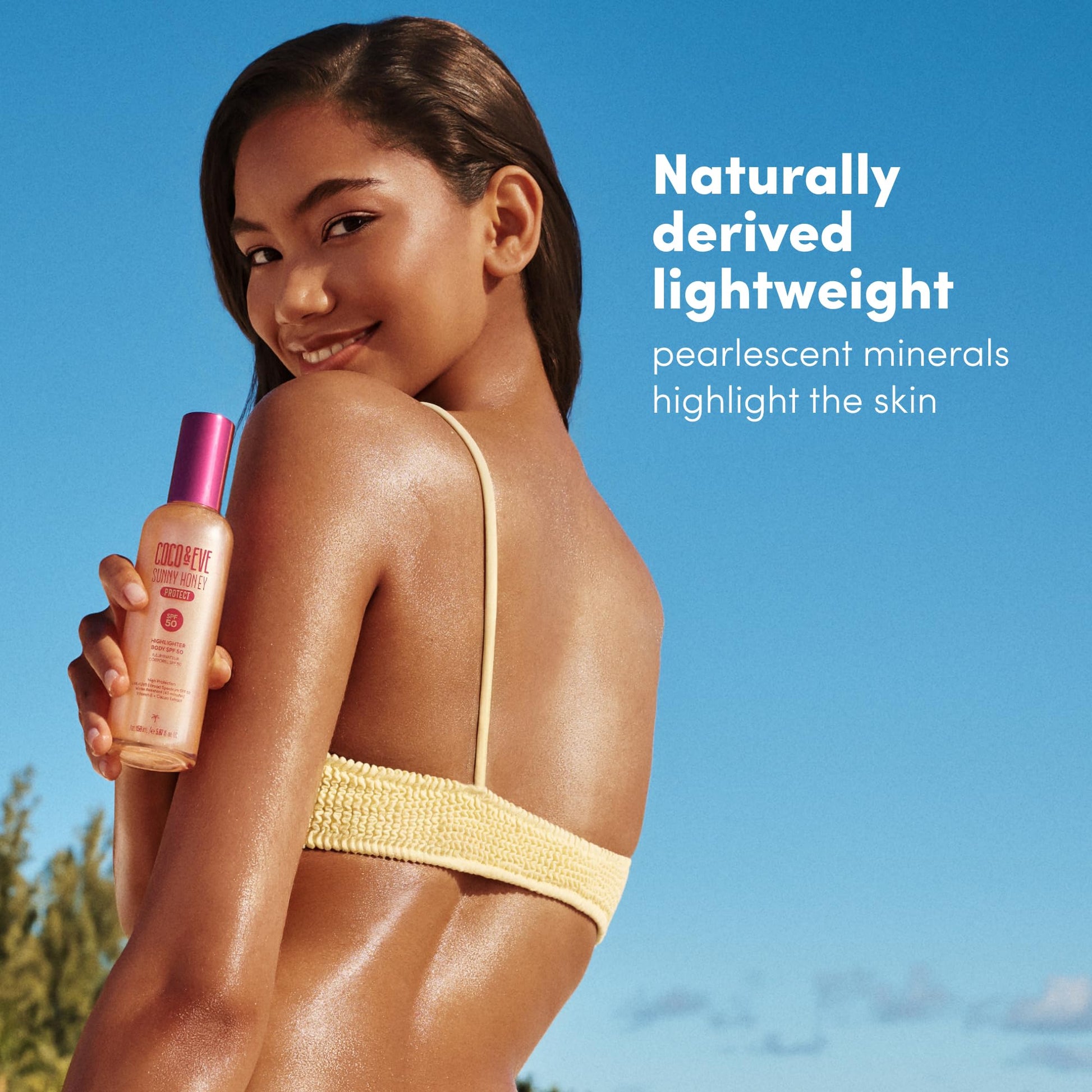 Coco & Eve Body Highlighter SPF 50 – Shimmer Sunscreen, Broad Spectrum Sun Protection, Lightweight Serum-Like Lotion with Pearlescent Minerals & Vitamin E for Hydrated & Glowing Skin, 5.07 Fl Oz - dailyvitalstore
