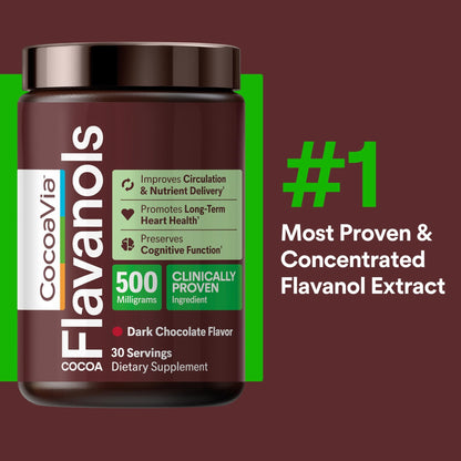 CocoaVia Cocoa Flavanols 500mg – Heart and Brain Support, High Flavanol Cocoa Extract, Boosts Nitric Oxide, Blood Circulation and Memory, Preworkout, Vegan - dailyvitalstore