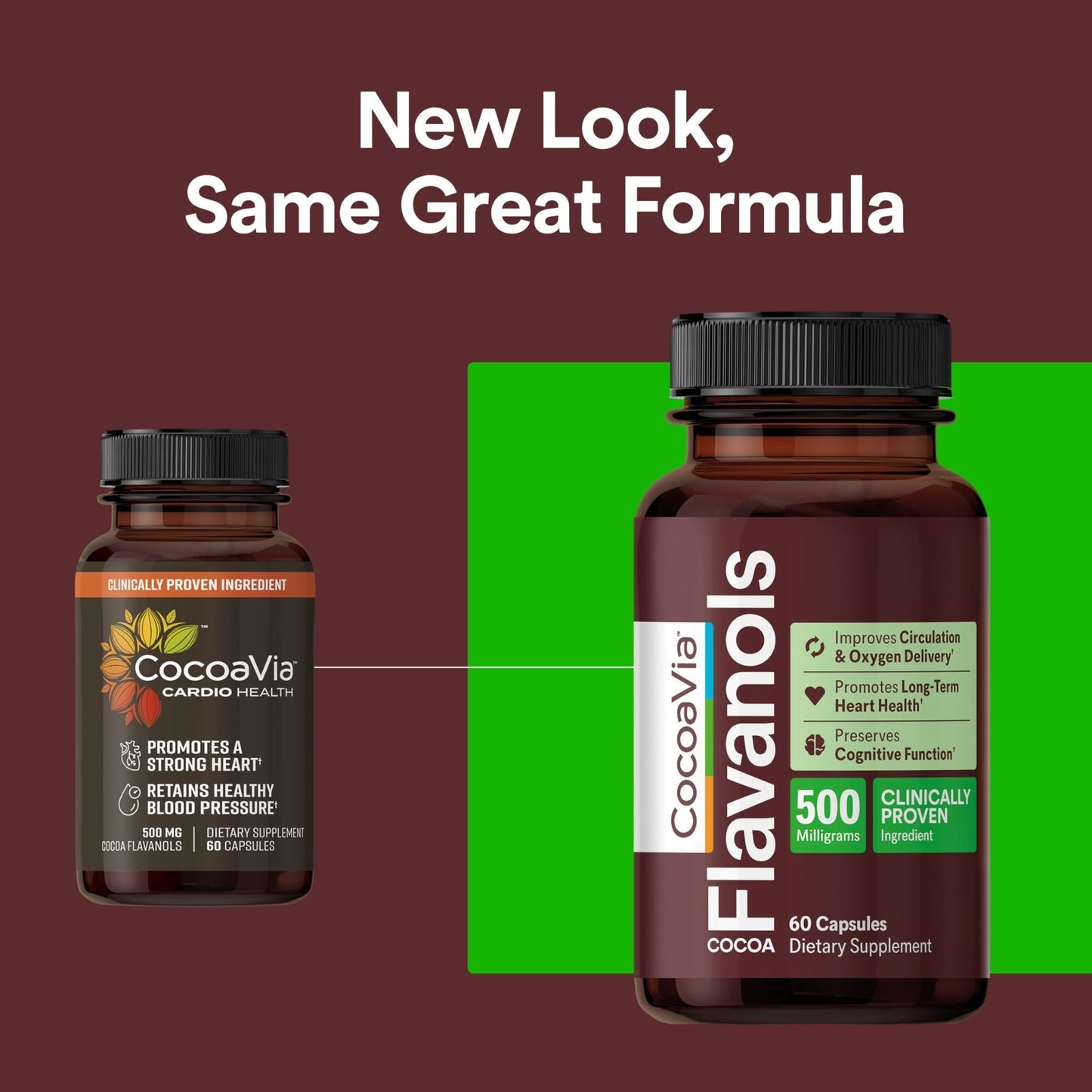 CocoaVia Cocoa Flavanols 500mg – Heart & Brain Support Supplement, High Flavanol Cocoa, Blood Circulation & Memory Booster, Nitric Oxide, Energy & Oxygen Boost, Vegan, Gluten-Free, 60 Capsules - dailyvitalstore