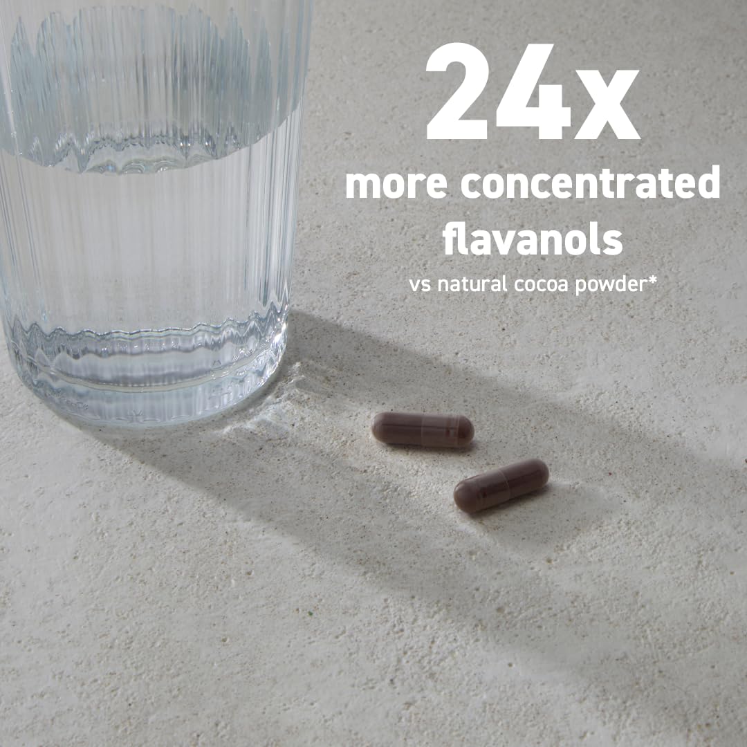 CocoaVia Cocoa Flavanols 500mg – Heart & Brain Support Supplement, High Flavanol Cocoa, Blood Circulation & Memory Booster, Nitric Oxide, Energy & Oxygen Boost, Vegan, Gluten-Free, 60 Capsules - dailyvitalstore