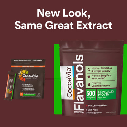 CocoaVia Cocoa Flavanols 500mg, High Flavanol Cocoa Powder, Support Heart and Brain Health, Boosts Nitric Oxide, Circulation, Preworkout, Travel-Friendly, Vegan, Dark Chocolate, 15 Single Serve Sticks - dailyvitalstore