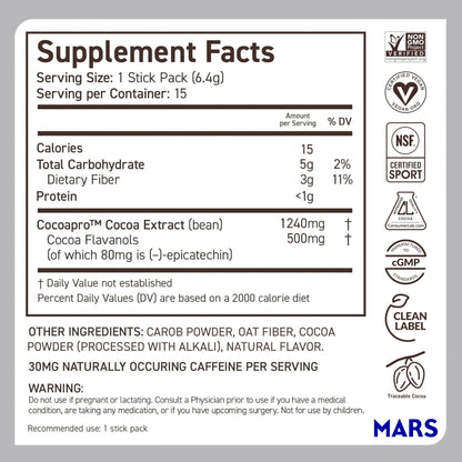 CocoaVia Cocoa Flavanols 500mg, High Flavanol Cocoa Powder, Support Heart and Brain Health, Boosts Nitric Oxide, Circulation, Preworkout, Travel-Friendly, Vegan, Dark Chocolate, 15 Single Serve Sticks - dailyvitalstore
