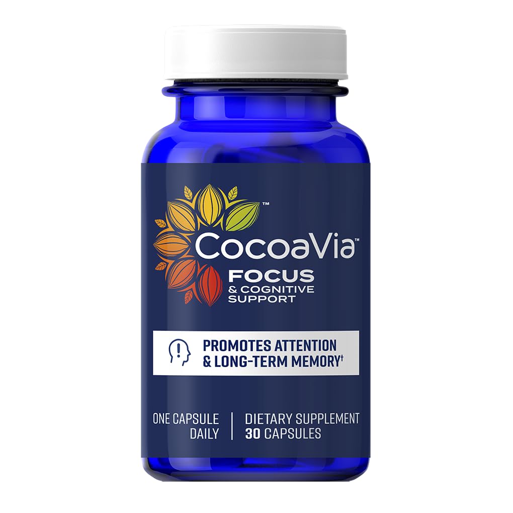 CocoaVia Memory & Focus Brain Supplement, 30 Day, Cocoa Flavanol Blend, Lutein, Added Caffeine for Boost. Improve Cognitive Function, Attention, Vegan & Plant Based, 30 Capsules - dailyvitalstore
