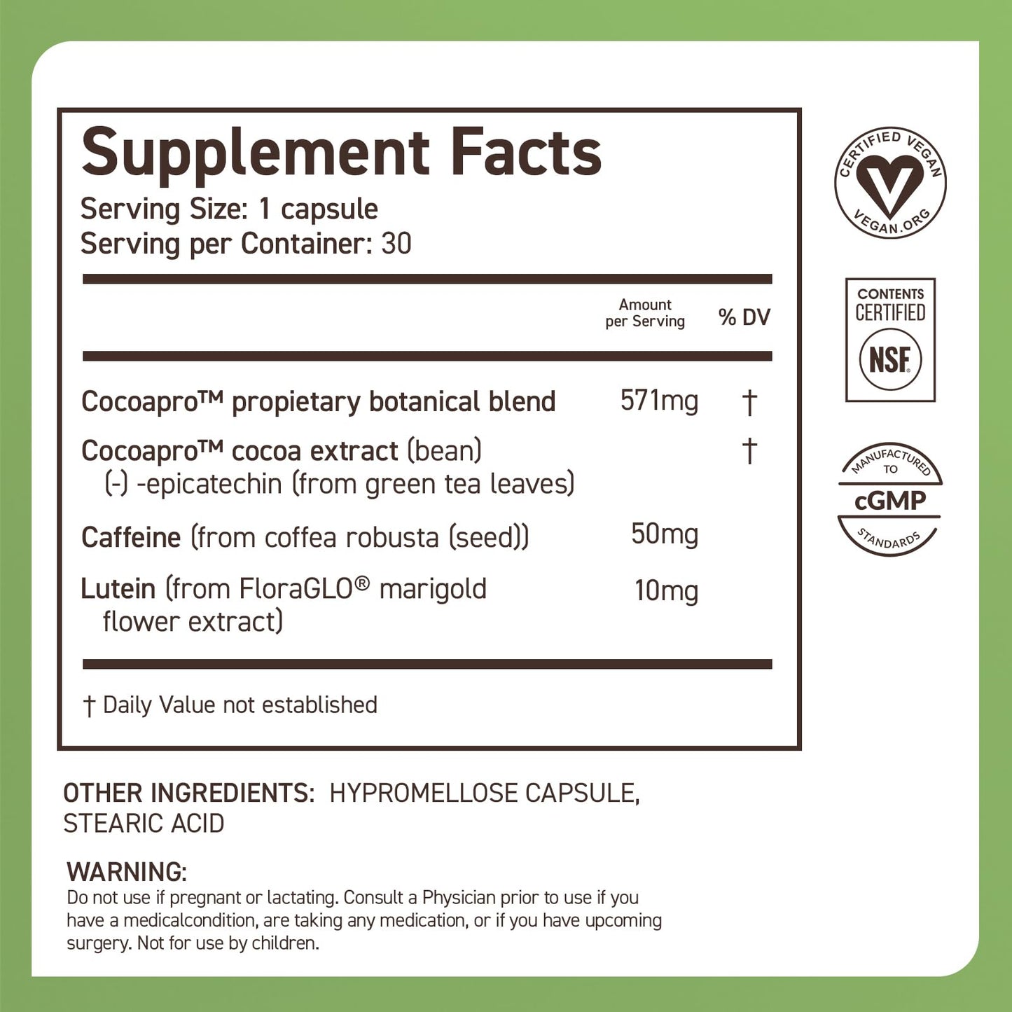 CocoaVia Memory & Focus Brain Supplement, 30 Day, Cocoa Flavanol Blend, Lutein, Added Caffeine for Boost. Improve Cognitive Function, Attention, Vegan & Plant Based, 30 Capsules - dailyvitalstore