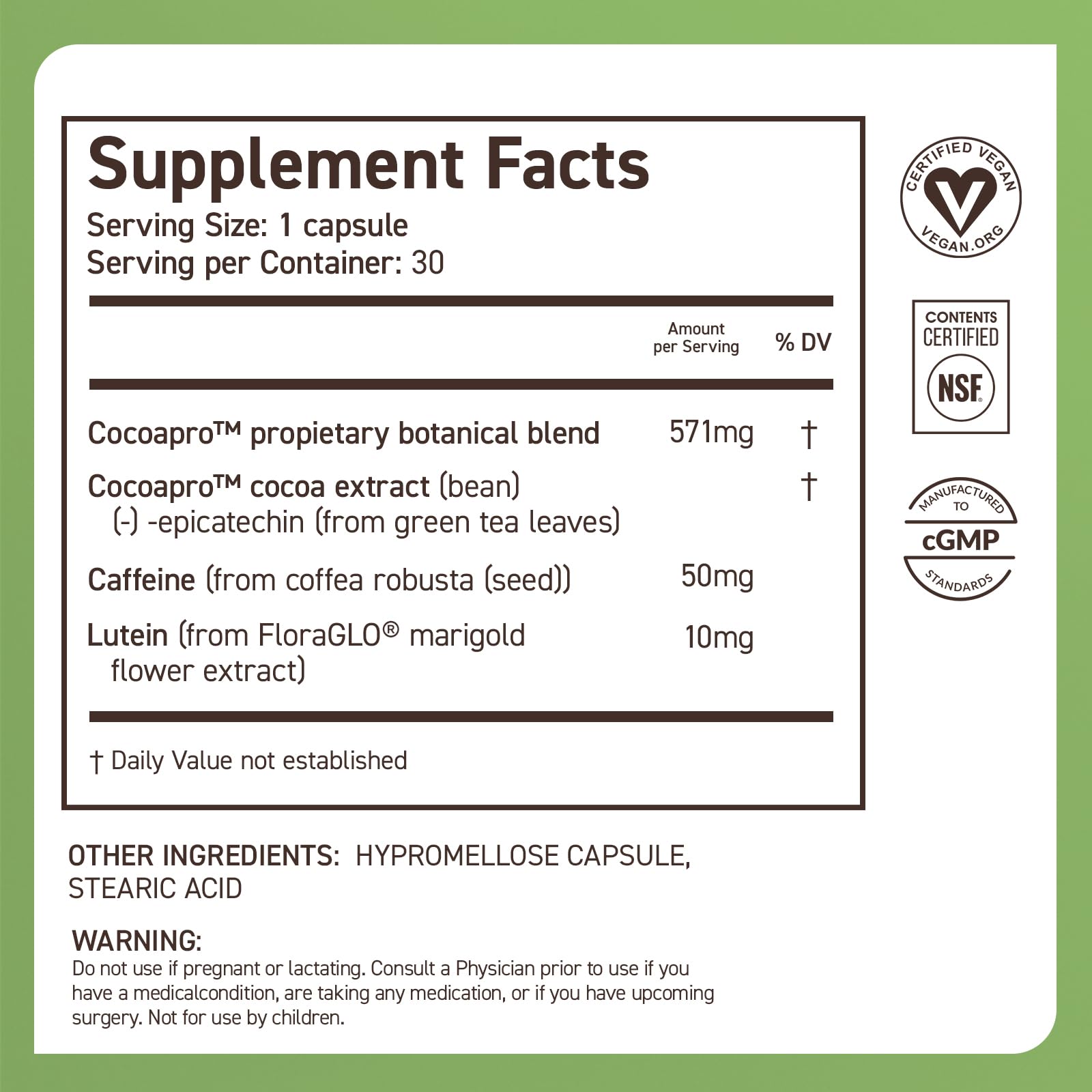 CocoaVia Memory & Focus Brain Supplement, 30 Day, Cocoa Flavanol Blend, Lutein, Added Caffeine for Boost. Improve Cognitive Function, Attention, Vegan & Plant Based, 30 Capsules - dailyvitalstore
