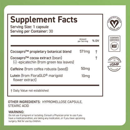 CocoaVia Memory & Focus Brain Supplement, 30 Day, Cocoa Flavanol Blend, Lutein, Added Caffeine for Boost. Improve Cognitive Function, Attention, Vegan & Plant Based, 30 Capsules - dailyvitalstore