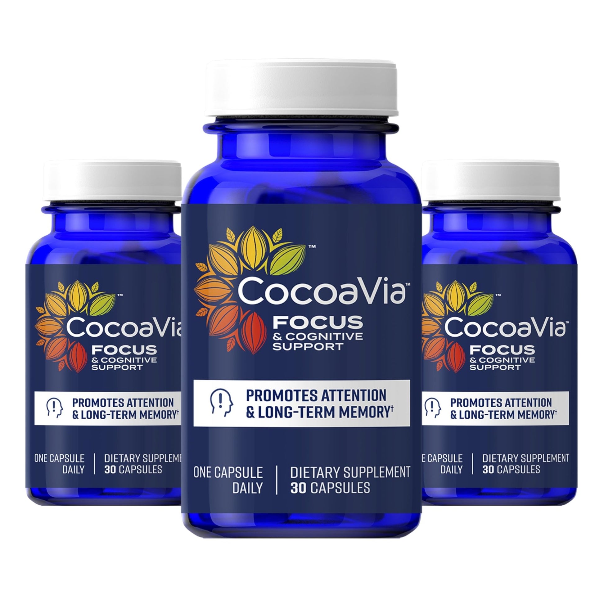 CocoaVia Memory & Focus Brain Supplement, 90 Day, Cocoa Flavanol Blend, Lutein, Added Caffeine for Boost. Improve Cognitive Function, Attention, Vegan & Plant Based, 90 Capsules - dailyvitalstore