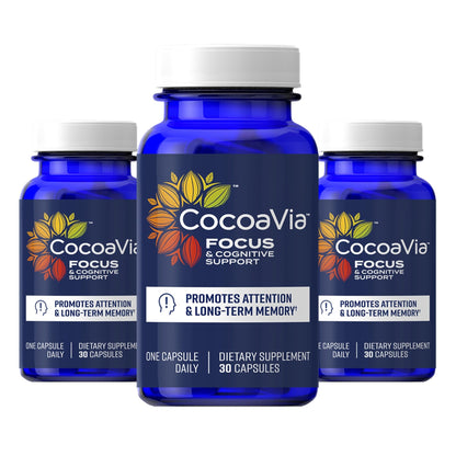 CocoaVia Memory & Focus Brain Supplement, 90 Day, Cocoa Flavanol Blend, Lutein, Added Caffeine for Boost. Improve Cognitive Function, Attention, Vegan & Plant Based, 90 Capsules - dailyvitalstore