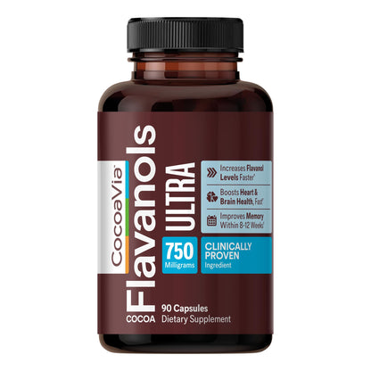 CocoaVia Ultra 750mg Cocoa Flavanols – Heart & Brain Support, Memory & Blood Circulation Booster, High Flavanol Cocoa for Nitric Oxide, Energy & Oxygen Boost - dailyvitalstore