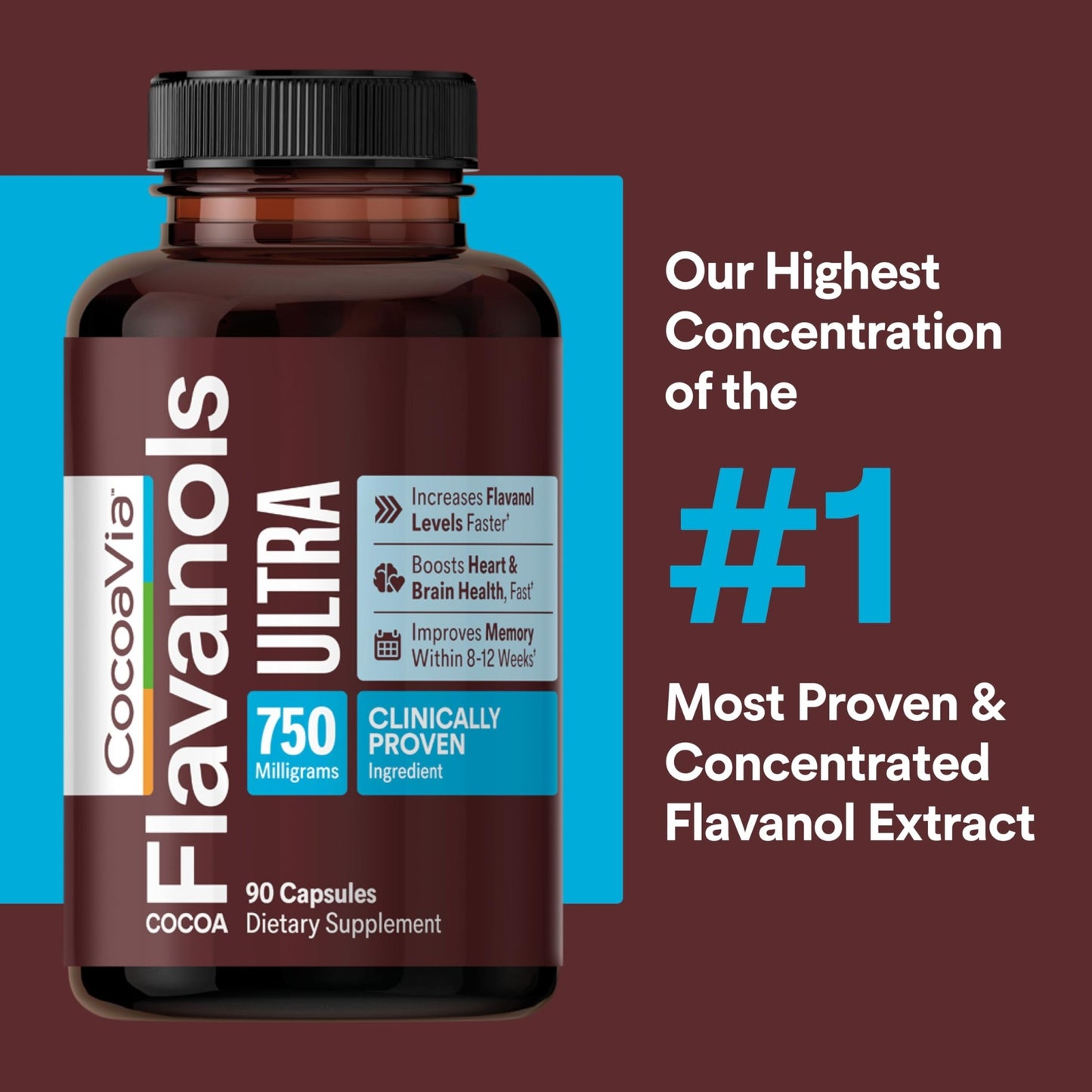 CocoaVia Ultra 750mg Cocoa Flavanols – Heart & Brain Support, Memory & Blood Circulation Booster, High Flavanol Cocoa for Nitric Oxide, Energy & Oxygen Boost - dailyvitalstore