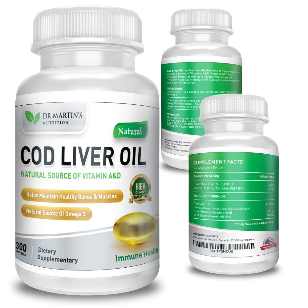 COD Liver Oil | 300 Softgels | Natural Source of Omega 3 Fatty Acids | Triple Strength | Best Immune Health, Healthy Bones & Muscle Dietary Supplement | - dailyvitalstore