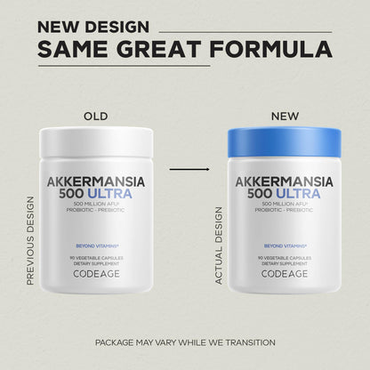 Codeage Akkermansia Muciniphila Probiotic Ultra - High-Potency 500M AFUs Akkermansia Probiotic Supplement - Enhanced Daily Probiotic & Prebiotic, Chicory Inulin - 3-Month Supply - 90 Capsules - dailyvitalstore