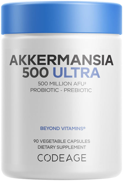 Codeage Akkermansia Muciniphila Probiotic Ultra - High-Potency 500M AFUs Akkermansia Probiotic Supplement - Enhanced Daily Probiotic & Prebiotic, Chicory Inulin - 3-Month Supply - 90 Capsules - dailyvitalstore