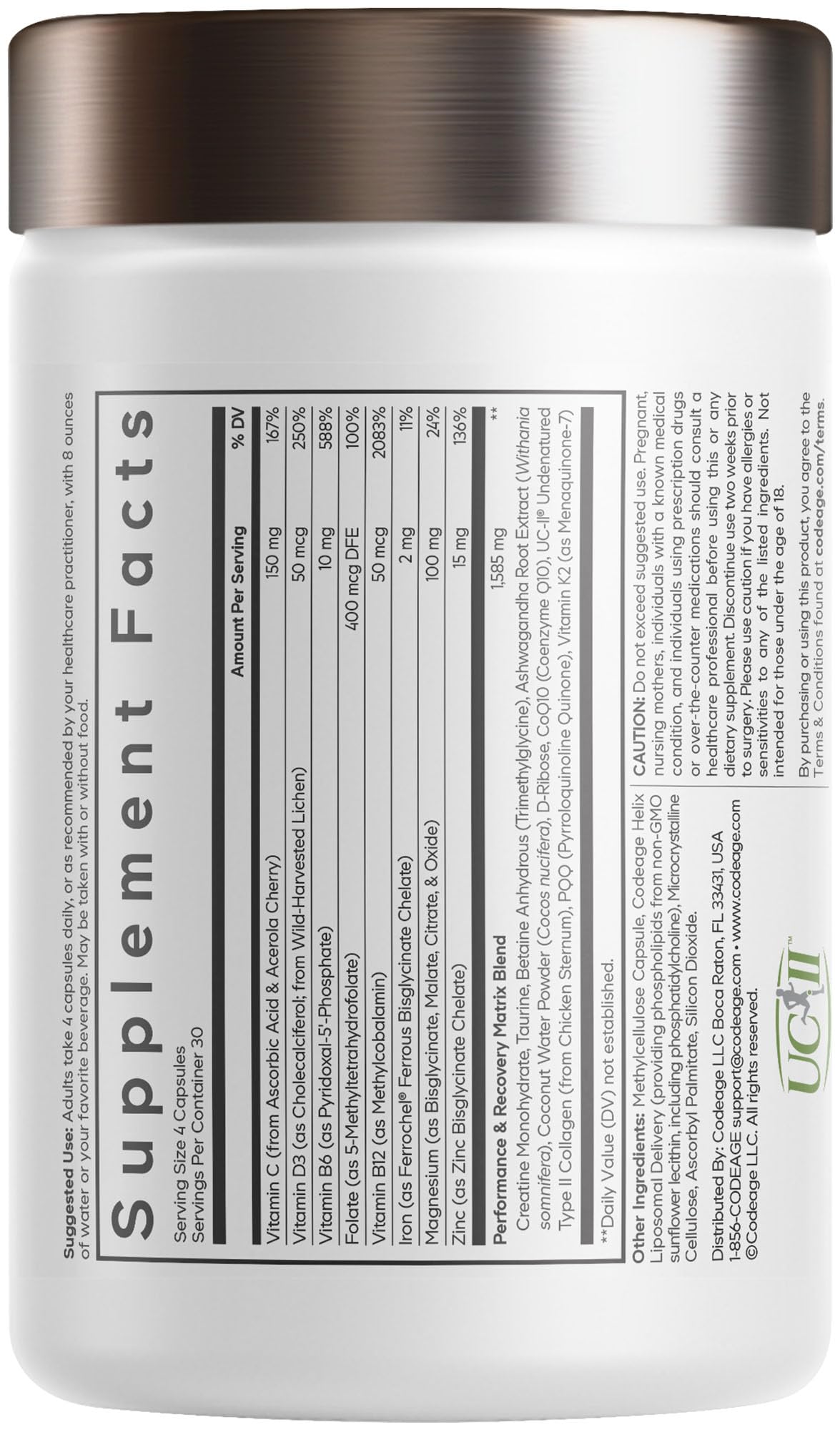 Codeage Athlete Multivitamin Platinum – Sports Supplement with Vitamins & Minerals, Folate, Iron & Magnesium, Creatine, Taurine, Electrolytes, CoQ10, PQQ, UC-II Collagen – Non-GMO – 120 Capsules - dailyvitalstore
