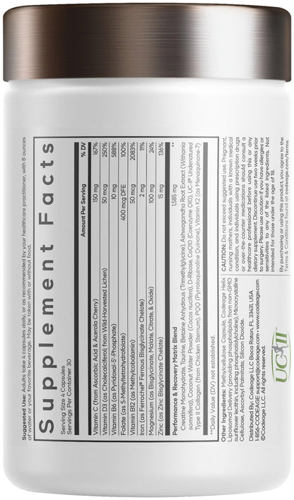 Codeage Athlete Multivitamin Platinum – Sports Supplement with Vitamins & Minerals, Folate, Iron & Magnesium, Creatine, Taurine, Electrolytes, CoQ10, PQQ, UC-II Collagen – Non-GMO – 120 Capsules - dailyvitalstore
