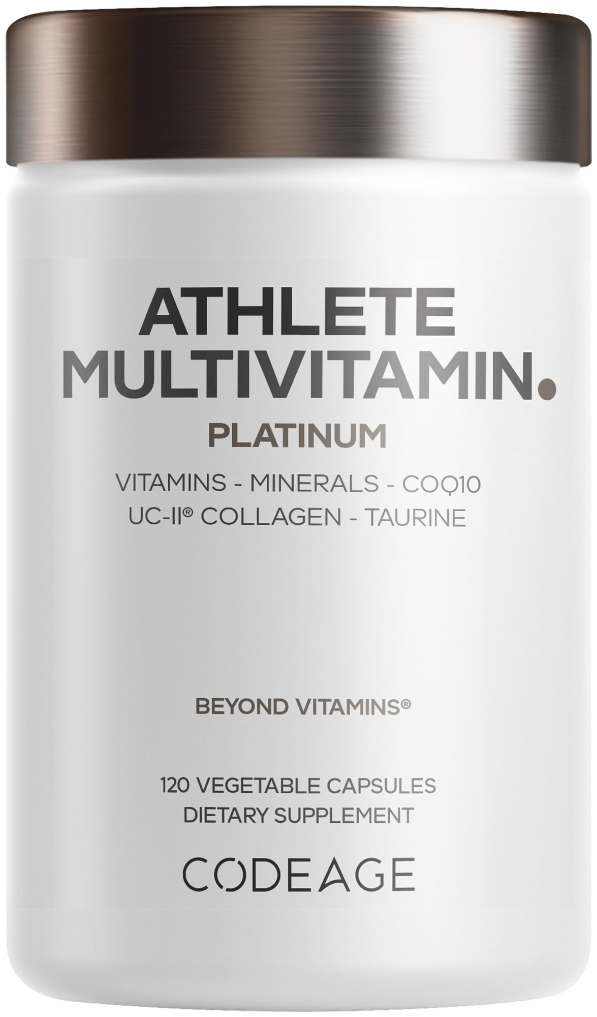 Codeage Athlete Multivitamin Platinum – Sports Supplement with Vitamins & Minerals, Folate, Iron & Magnesium, Creatine, Taurine, Electrolytes, CoQ10, PQQ, UC-II Collagen – Non-GMO – 120 Capsules - dailyvitalstore