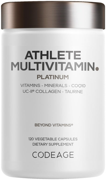 Codeage Athlete Multivitamin Platinum – Sports Supplement with Vitamins & Minerals, Folate, Iron & Magnesium, Creatine, Taurine, Electrolytes, CoQ10, PQQ, UC-II Collagen – Non-GMO – 120 Capsules - dailyvitalstore