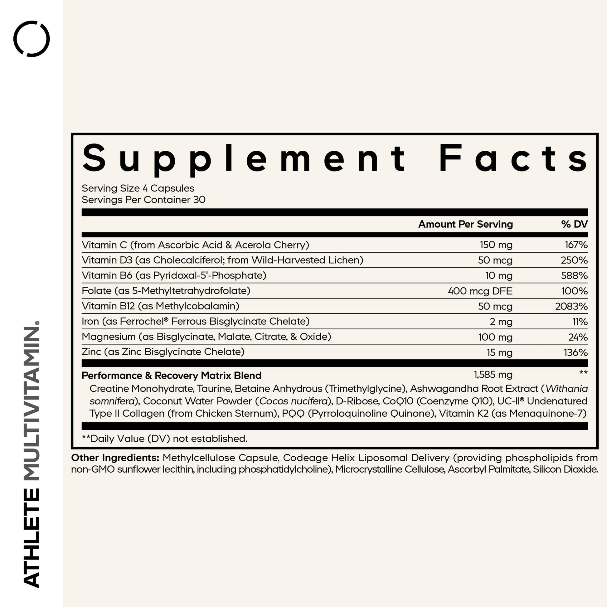 Codeage Athlete Multivitamin Platinum – Sports Supplement with Vitamins & Minerals, Folate, Iron & Magnesium, Creatine, Taurine, Electrolytes, CoQ10, PQQ, UC-II Collagen – Non-GMO – 120 Capsules - dailyvitalstore