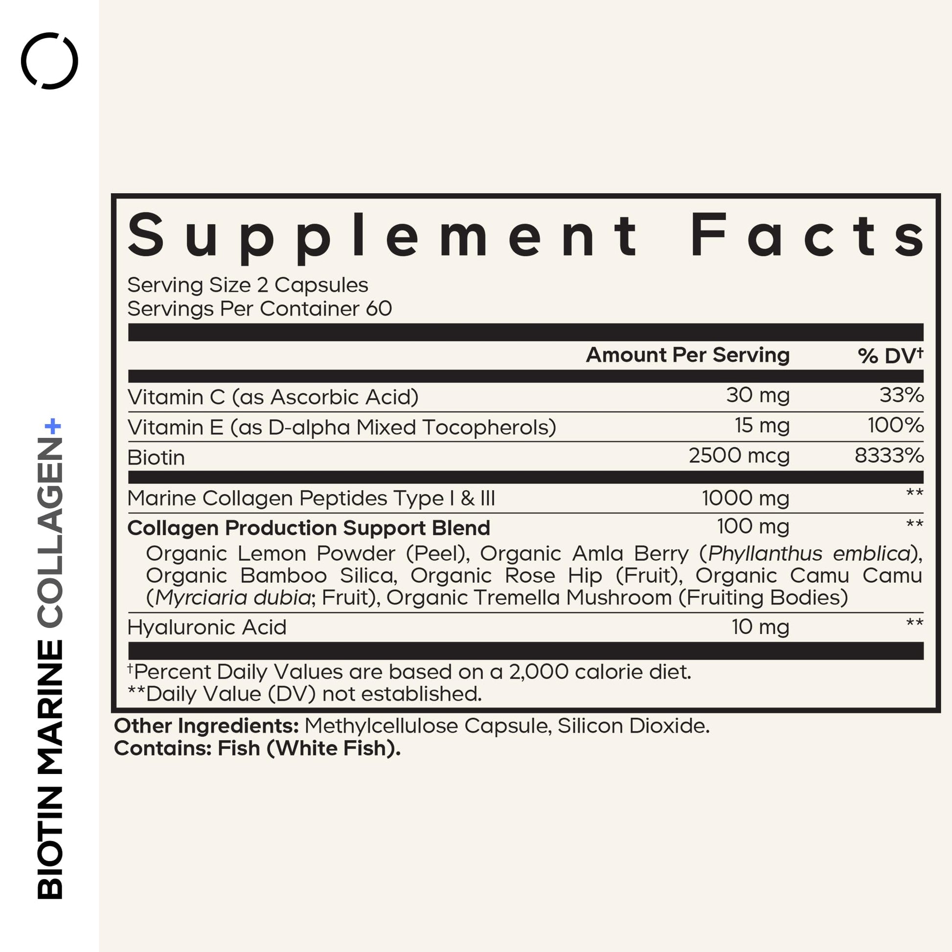 Codeage Biotin Marine Collagen Peptides - Wild-Caught Marine Collagen Types I & III, Biotin, Vitamins C & E, Hyaluronic Acid, Amino Acids, Fruit and Herb Blend, Non-GMO - 120 Capsules - dailyvitalstore